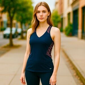 GAP FIT Navy Color Block Racerback Splice Tank